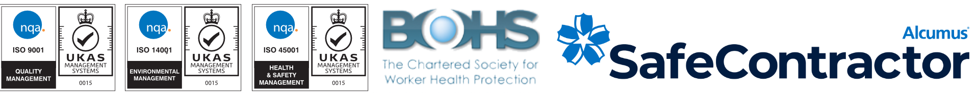 ISO 9001 ISO 14001 ISO 45001 BOHS Safe Contractor Certified